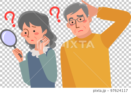 悩んでいるシニア夫婦の上半身 97624117