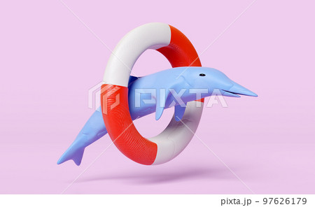 3d blue dolphin show from plasticine isolated on pink background. dolphin clay toy icon concept, 3d illustration render, include clipping path 97626179