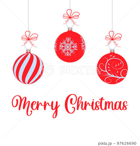 Merry Christmas greeting card with hanging christmas balls. Vector illustration. 97626690
