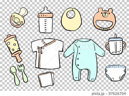 かわいいシンプルなベビーグッズのイラスト かわいいシンプルなベビーグッズのイラスト 97626704