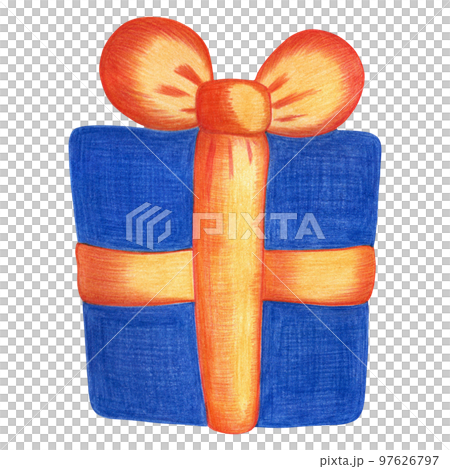 Christmas Blue Box Isolated on White Background. Symbol of Happy New Year, Xmas Holiday celebration, Winter. Hand-drawn Pencil Illustration. Christmas Blue Box Isolated on White Background. Symbol of Happy New Year, Xmas Holiday celebration, Winter. Hand-drawn Pencil Illustration. 97626797