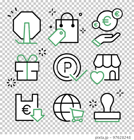 Shopping icon set Sale, points, benefits, stamps, etc. Euro 97628248
