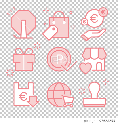 Shopping icon set Sale, points, benefits, stamps, etc. Euro 97628253