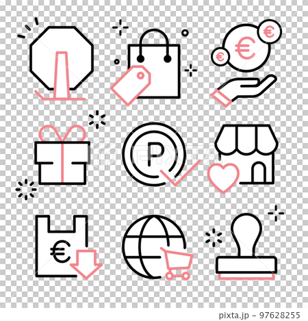Shopping icon set Sale, points, benefits, stamps, etc. Euro 97628255