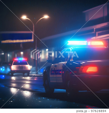 kapitel transmission Uhøfligt police car lights at night in modern city,... - Stock Illustration  [97628894] - PIXTA
