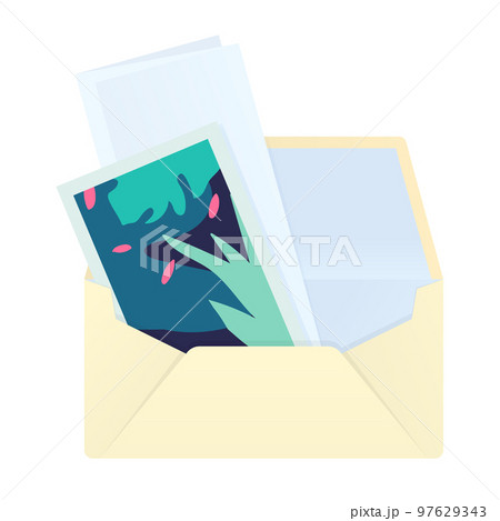 Open envelope with postcard - modern flat design style single isolated image Open envelope with postcard - modern flat design style single isolated image 97629343
