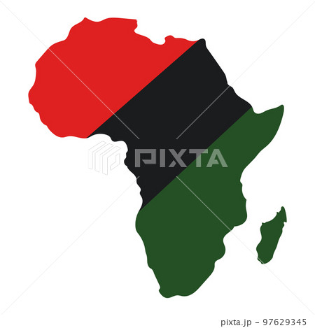 Africa continent colored in red, black and green colors. 97629345