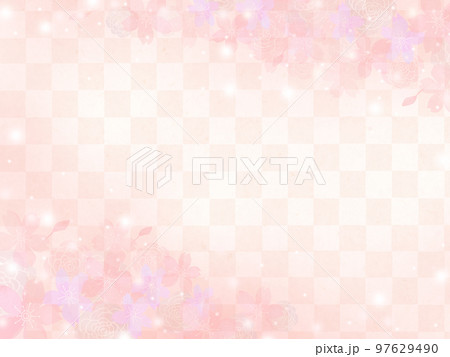 美しい桜ーピンク色ー市松模様ー和紙の壁紙ー豪華絢爛背景素材フレーム 97629490