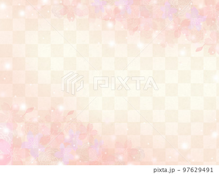 美しい桜ーピンク色ー市松模様ー和紙の壁紙ー豪華絢爛背景素材フレーム 97629491