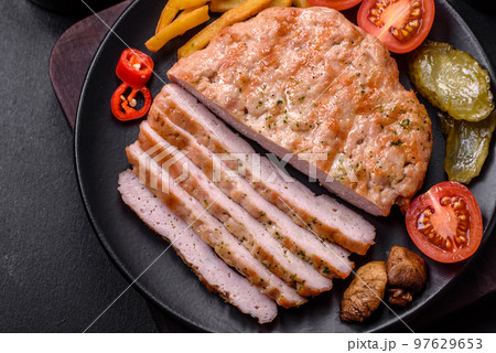 Delicious fresh grilled turkey meat steak  97629653