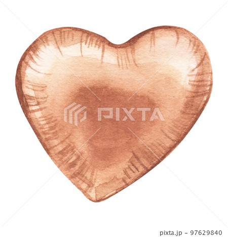 Beige balloon in the shape of a heart. Hand drawn watercolor illustration. Isolated on white background. Happy birthday, Valentine's Day 97629840