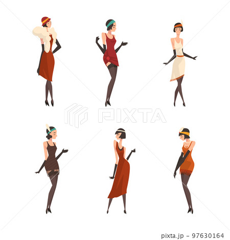 Young Female Wearing Garment from Twenties Vector Set 97630164