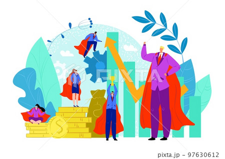 Business leadership for success super hero concept, vector illustration. Flat businessman woman leader charcater at career design. 97630612