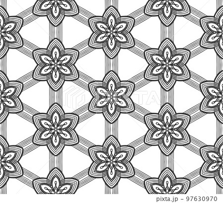 Flower seamless pattern. Endless hand drawn abstract floral carpet. Retro black lace fabric backdrop. Modern flat fashion spring plant textile texture. Vintage elegant wallpaper packaging paper print Flower seamless pattern. Endless hand drawn abstract floral carpet. Retro black lace fabric backdrop. Modern flat fashion spring plant textile texture. Vintage elegant wallpaper packaging paper print 97630970