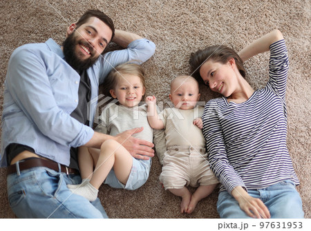happy family mother father and kids at home 97631953