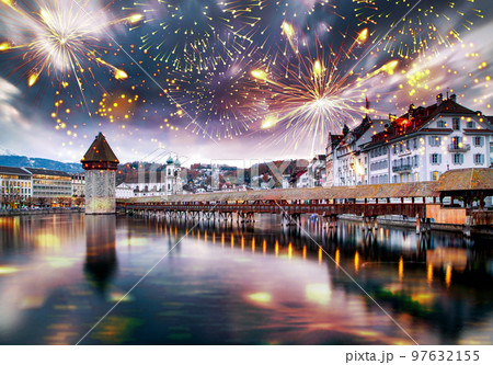 fireworks in Lucerne on new year eve 97632155