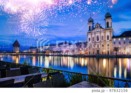 fireworks in Lucerne on new year eve 97632156