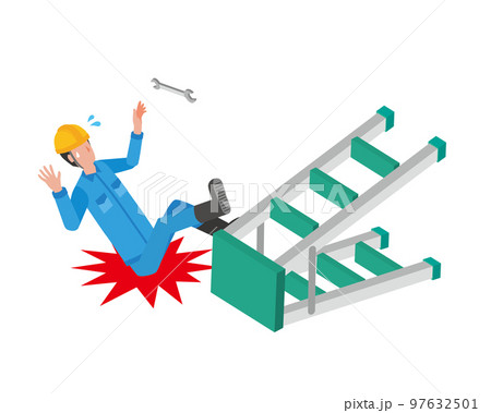 脚立から転落する作業員男性 97632501