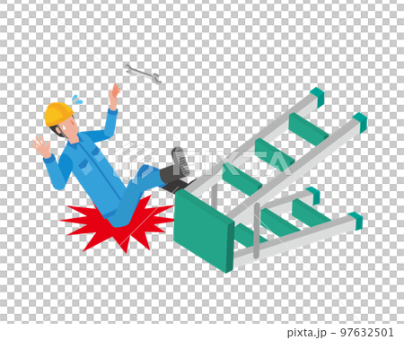 脚立から転落する作業員男性 97632501