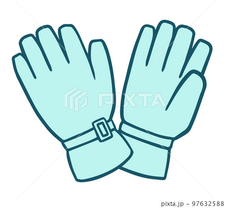 手袋の表裏、スキー、スノーボード用のグローブ、青色のイラスト素材
