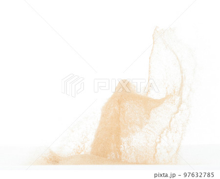 Small Fine size Sand flying explosion, Golden grain wave explode. Abstract cloud fly. Yellow colored sand splash throwing in Air. White background Isolated high speed shutter, throwing freeze stop Small Fine size Sand flying explosion, Golden grain wave explode. Abstract cloud fly. Yellow colored sand splash throwing in Air. White background Isolated high speed shutter, throwing freeze stop 97632785