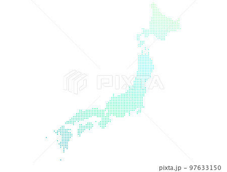 ドット柄 ふんわりかわいい エメラルドグリーンのおしゃれな日本地図のイラスト 97633150