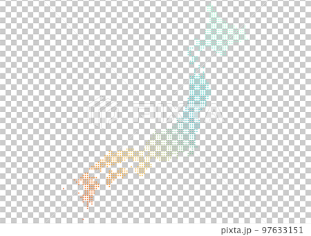 ふんわり可愛い 虹色 パステルカラーのおしゃれな日本地図のイラスト 97633151