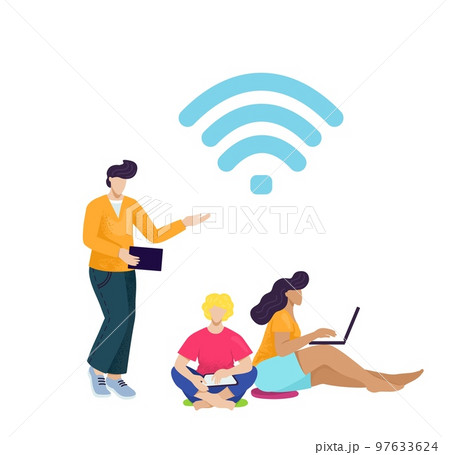 Hotspot at public place, wifi zone landing banner, vector illustration. Wireless internet for flat free network concept. Mobile access 97633624