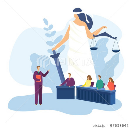 Lawyer service web page, vector illustration. Business law for office person character landing banner, company work with client. 97633642