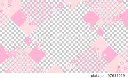 Geometric Japanese pattern x cherry blossom frame/background material (horizontal orientation 16: 9) Geometric Japanese pattern x cherry blossom frame/background material (horizontal orientation 16: 9) 97635039