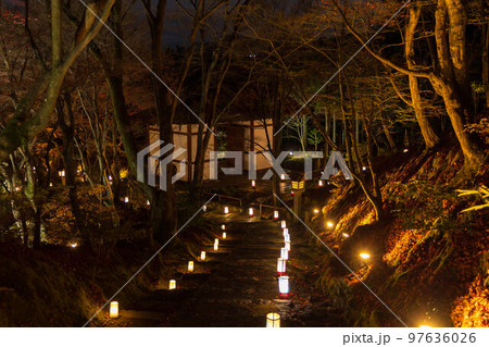 冬の京都　嵐山花灯路　常寂光寺ライトアップ　末吉坂と仁王門 97636026