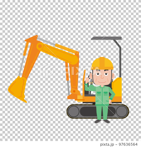 A man posing in front of an excavator 97636564