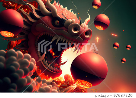 Chinese Lion dance in a Chinese new year's celebration Chinese Lion dance in a Chinese new year's celebration 97637220