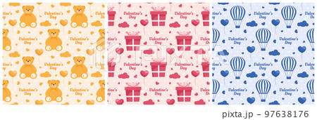 Set of Happy Valentine's Day Seamless Pattern Design with Decoration in Template Hand Drawn Cartoon Flat Illustration 97638176