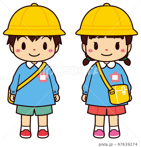 帽子とカバンを身に着けた可愛い園児 帽子とカバンを身に着けた可愛い園児 97639274