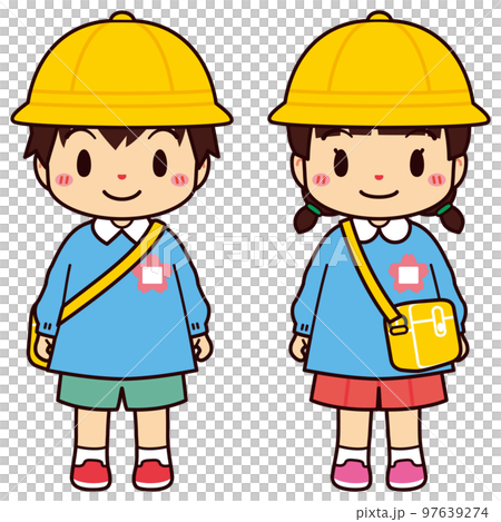 帽子とカバンを身に着けた可愛い園児 帽子とカバンを身に着けた可愛い園児 97639274