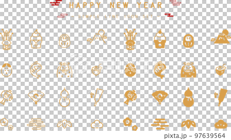 日本の正月をモチーフにしたシンプルラインアイコンセット（金） 97639564