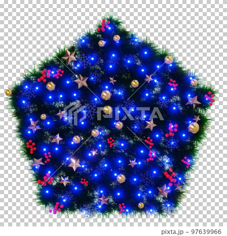 クリスマスリース風素材： （イルミネーションあり）星とベリーと雪の結晶の3Dレンダリング 97639966