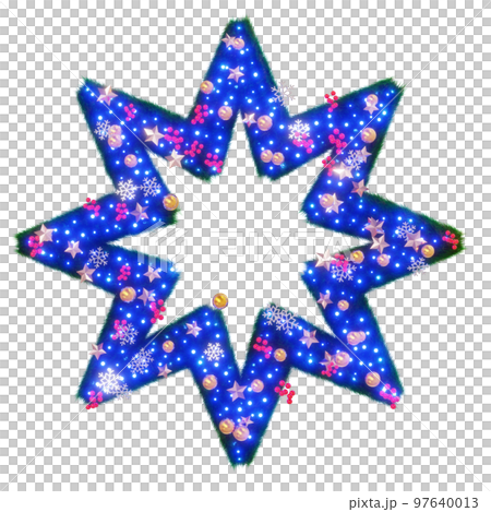クリスマスリース風素材: (星型・イルミネーションあり)星とベリーと雪の結晶の3Dレンダリング クリスマスリース風素材: (星型・イルミネーションあり)星とベリーと雪の結晶の3Dレンダリング 97640013