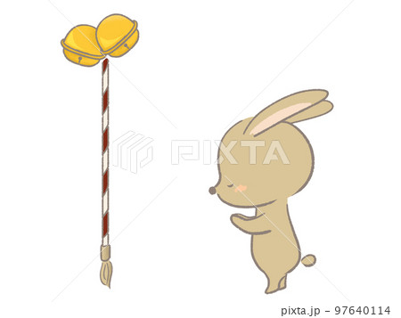 初詣をするウサギのイラスト　線あり 97640114