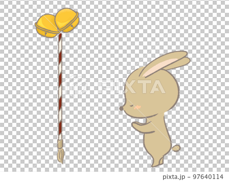 初詣をするウサギのイラスト　線あり 97640114