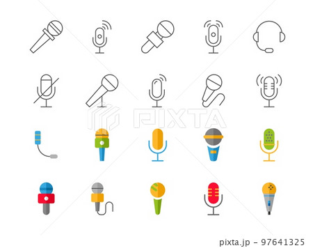 Color mic icons. Studio signs. Line microphone...のイラスト素材 [97641325] - PIXTA