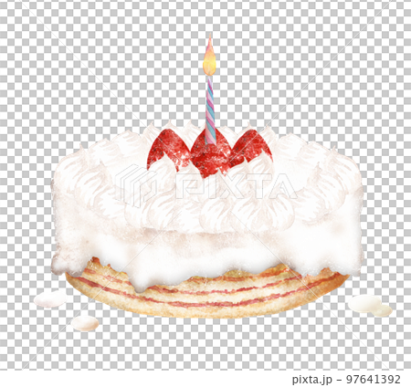 一支蠟燭的白色奶油蛋糕手繪水彩畫 97641392