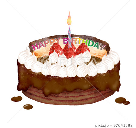 お誕生日チョコレートケーキの手描き水彩画 97641398