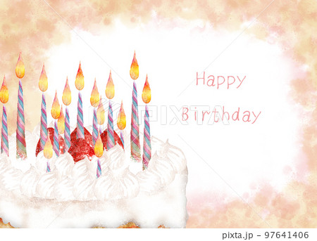 手描き水彩画ケーキのバースデーカード 97641406