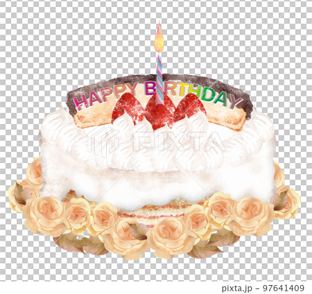 Hand drawn watercolor painting of rose wreath decoration on birthday cake 97641409