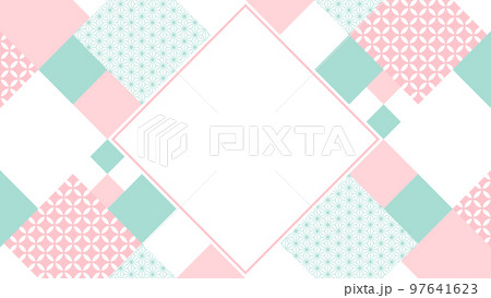 幾何学的な和柄フレーム・背景素材／ピンク×緑（横向き16:9） 97641623