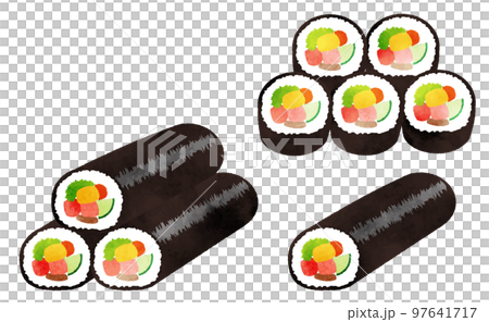 Illustration set of Ehomaki (rolled sushi) with watercolor touch 97641717