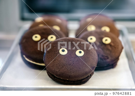 Tasty cookies for Halloween celebration in a shop window 97642881