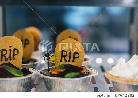 Tasty cookies for Halloween celebration in a shop window 97642882
